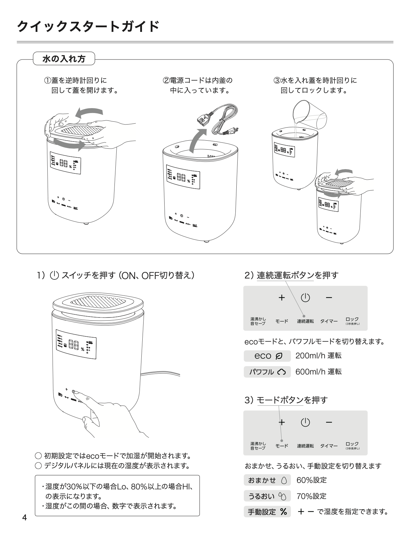 ROSY LILY スチーム加湿器 3L EH30PI 延長保証セット