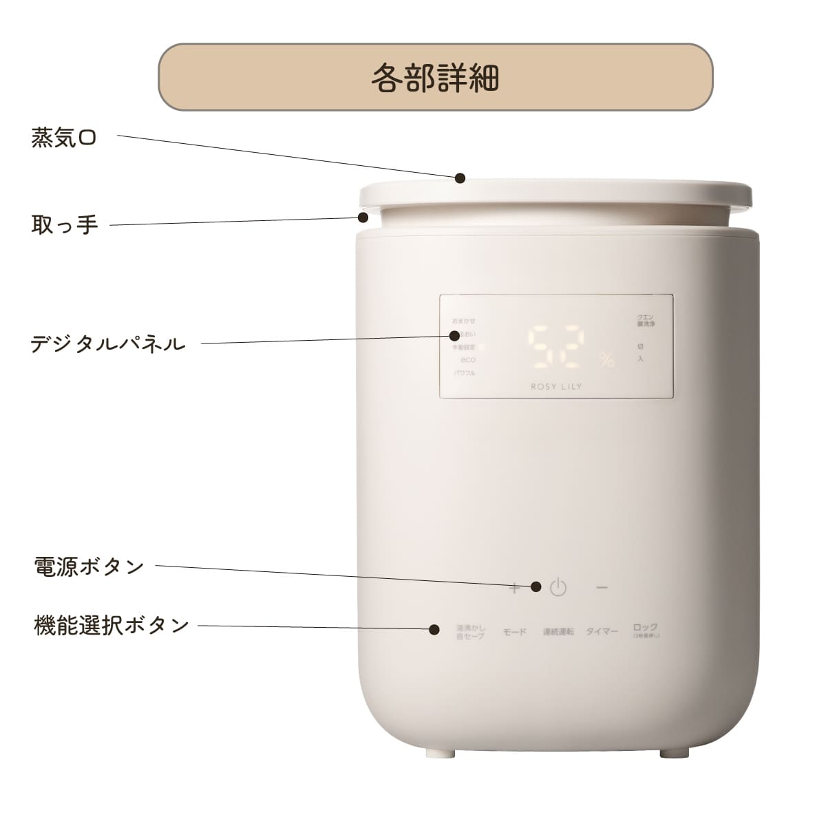 ROSY LILY スチーム加湿器 3L EH30PI 延長保証セット